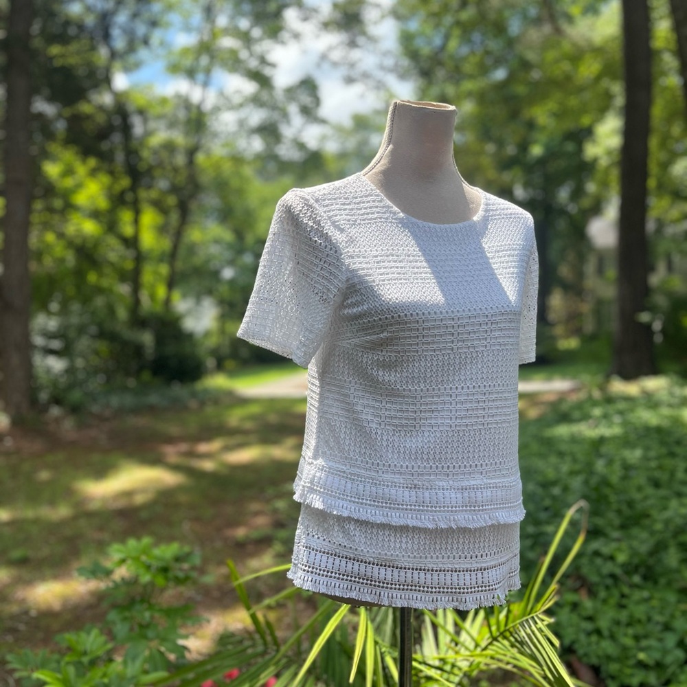 Banana Republic NWT White Crochet Top, XS, Short Sleeves Coastal Preppy Travel